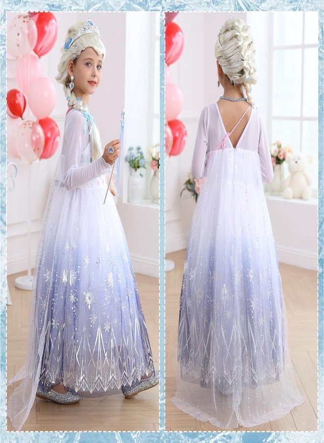 Luzlen Girls Princess Costume Kids Elsa Dress up Outfit Halloween Birthday Party White Cosplay Dress with Wig Accessories,4-5 Years(Label 120) - Image 4